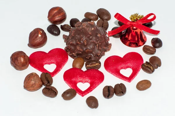 Herz-Schokolade-Bonbons am Valentinstag — Stockfoto