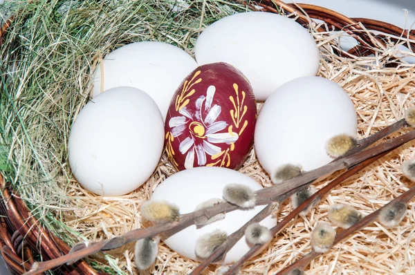 Easter egg in basket. — Stockfoto