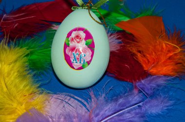 Paskalya yumurtası ve kuş tüyleri.