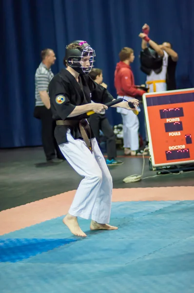 Kobudo competition men with nunchaku — Stock Photo, Image