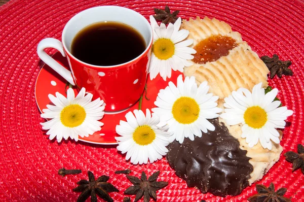 Bir fincan kahve ve kurabiye kurabiye — Stok fotoğraf