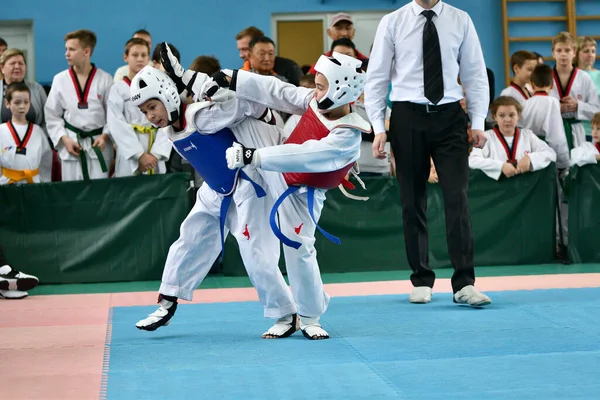 Orenburg Russia October 2019 Boy Compete Taekwondo Korean Martial Arts — Stock Photo, Image