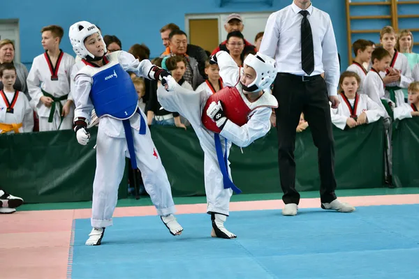 Orenburg Oroszország Október 2019 Fiú Verseny Taekwondo Koreai Harcművészetek Orenburg — Stock Fotó