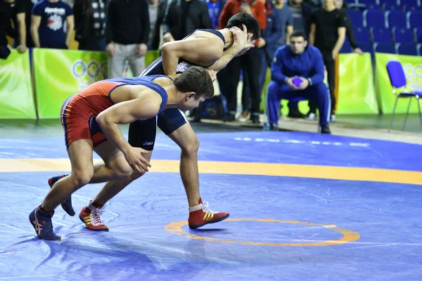 Orenburg Rússia Março 2017 Menino Compete Wrestling Esportivo Volga Federal — Fotografia de Stock