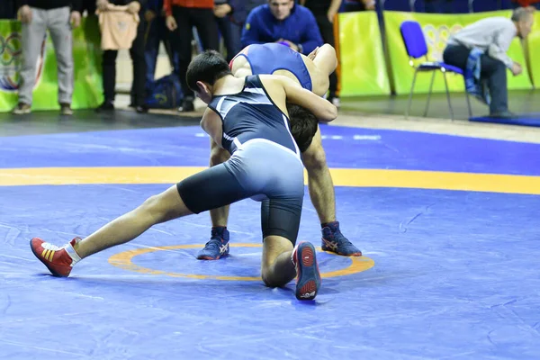 Orenburg Rússia Março 2017 Menino Compete Wrestling Esportivo Volga Federal — Fotografia de Stock