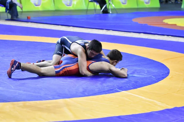 Orenburg Rússia Março 2017 Menino Compete Wrestling Esportivo Volga Federal — Fotografia de Stock