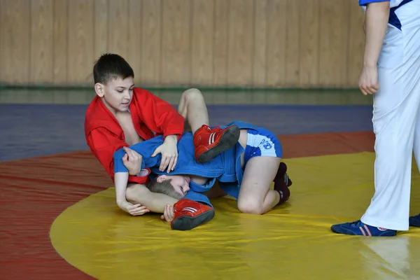 Orenburg Rússia Fevereiro 2019 Competições Meninos Autodefesa Sem Armas Campeonato — Fotografia de Stock