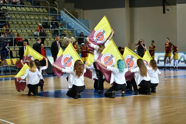 Orenburg Russia October 2019 Girls Cheerleading Perform Basketball Euroleague Match — Stock Photo, Image