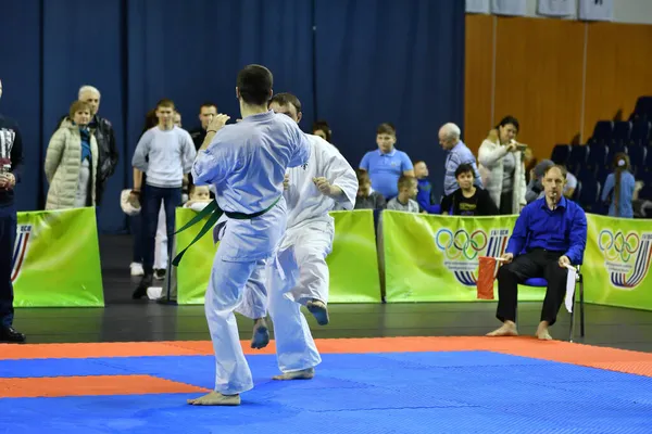 Orenburg Rosja Marca 2017 Roku Chłopcy Rywalizują Karate Mistrzostwach Orenburga — Zdjęcie stockowe