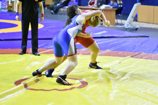 Orenburg Rússia Outubro 2017 Meninas Competem Wrestling Esportivo Torneio All — Fotografia de Stock