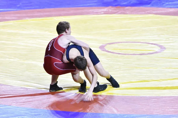 Orenburg Rússia Março 2017 Menino Compete Wrestling Esportivo Volga Federal — Fotografia de Stock