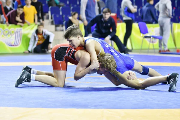 Orenburg Rusko Března 2017 Kluk Utká Sportovním Wrestlingu Federálním Okresním — Stock fotografie