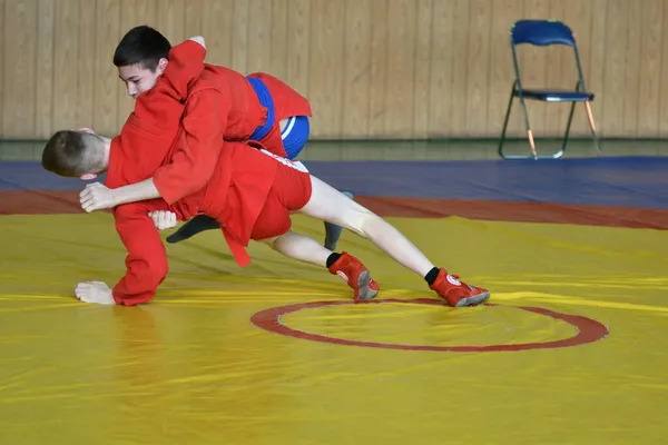 Orenburg Russia February 2019 Boys Competitions Self Defense Weapons Championship — Stock Photo, Image