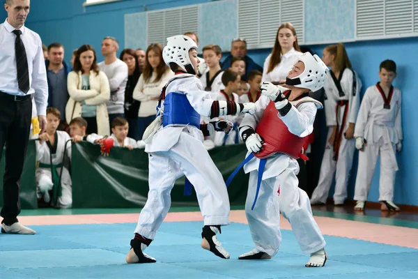 Orenburg Russia October 2019 Boy Compete Taekwondo Korean Martial Arts — Stock Photo, Image
