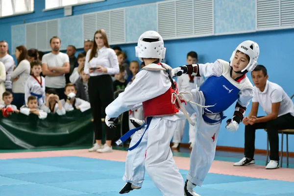 Orenburg Russia Жовтня 2019 Boy Competition Taekwondo Корейські Бойові Мистецтва — стокове фото