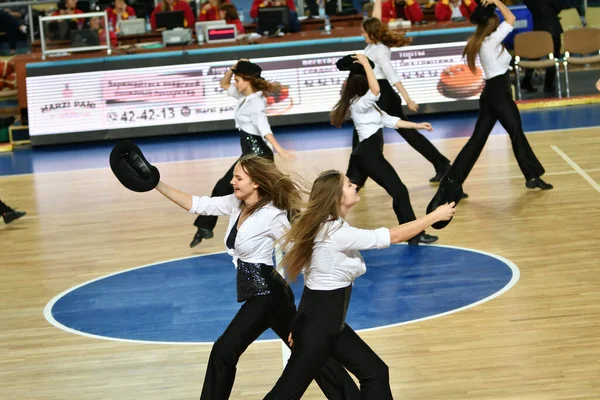 Orenburg Russia October 2019 Girls Cheerleading Perform Basketball Euroleague Match — Stock Photo, Image