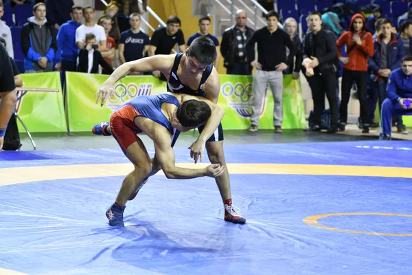 Orenburg Rússia Março 2017 Menino Compete Wrestling Esportivo Volga Federal — Fotografia de Stock