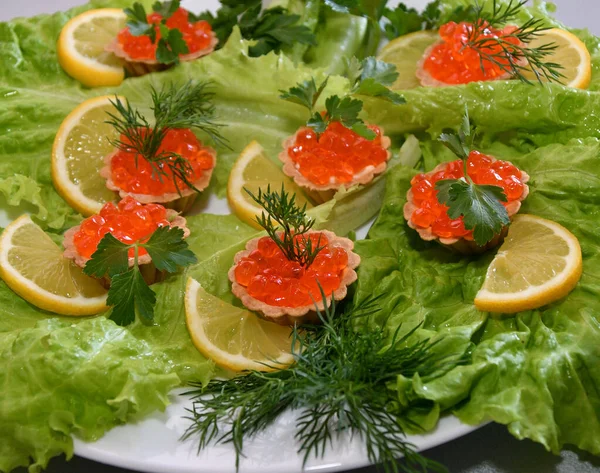 Red Caviar Fresh Herbs New Year — Stockfoto