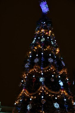 Yılbaşı arifesinde şehir parkında süslemeli Noel ağacı 