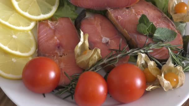Cold Smoked Chinook Salmon Fresh Herbs New Year — Vídeo de Stock