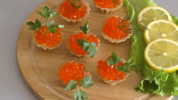 Treat Red Caviar Fresh Herbs Orthodox Christmas — стоковое видео