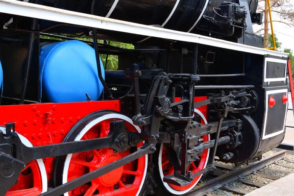 Rússia Orenburg City Park Elementos Uma Locomotiva Vapor Vintage — Fotografia de Stock