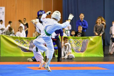 Orenburg, Russia - March 5, 2017: Girls compete in karate for the Championship of the Orenburg region in the Japanese martial art