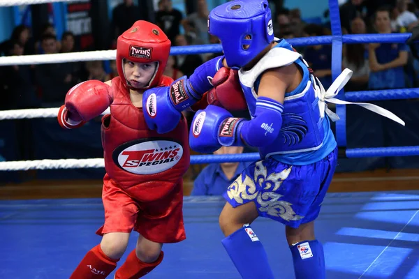 Orenburg Russia Ottobre 2019 Boy Gareggia Nella Boxe Thailandese Coppa — Foto Stock