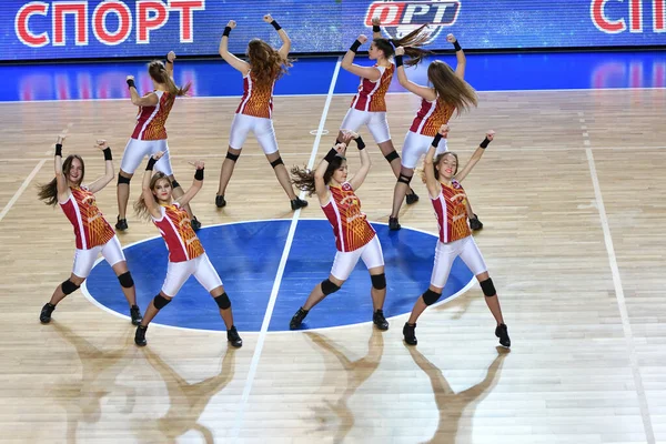 Orenburg Russia Novembre 2019 Ragazze Cheerleader Esibiscono Una Partita Basket — Foto Stock