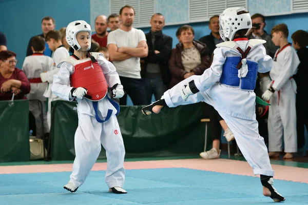 Orenburg Rusia Octubre 2019 Los Niños Compiten Taekwondo Artes Marciales — Foto de Stock