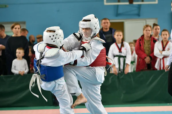 Orenburg Russia Ottobre 2019 Ragazzi Gareggiano Nel Taekwondo Arti Marziali — Foto Stock