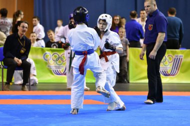 Orenburg, Russia - March 5, 2017: Girls compete in karate for the Championship of the Orenburg region in the Japanese martial art