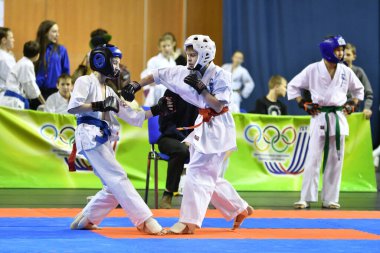Orenburg, Russia - March 5, 2017: Girls compete in karate for the Championship of the Orenburg region in the Japanese martial art
