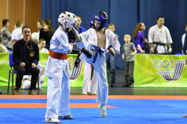 Orenburg, Russia - March 5, 2017: Girls compete in karate for the Championship of the Orenburg region in the Japanese martial art