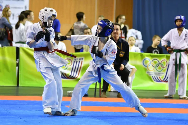 Orenburg, Russia - March 5, 2017: Girls compete in karate for the Championship of the Orenburg region in the Japanese martial art