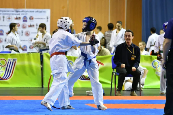 Orenburg Russia March 2017 Girls Compete Karate Championship Orenburg Region —  Fotos de Stock