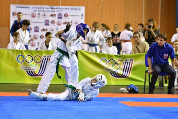 Orenburg Russia March 2017 Girls Compete Karate Championship Orenburg Region — Fotografia de Stock