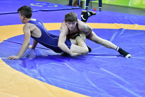 Orenburg Rússia Outubro 2017 Meninos Competem Wrestling Esportivo Torneio All — Fotografia de Stock