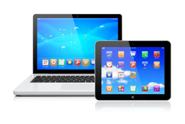 Laptop e tablet pc — Fotografia de Stock