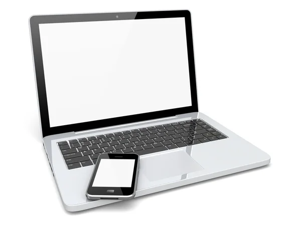 Laptop, en smartphone — Stockfoto