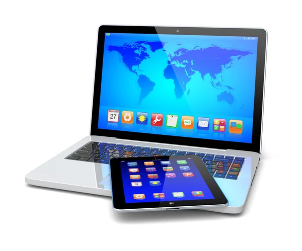 Laptop e tablet pc — Fotografia de Stock