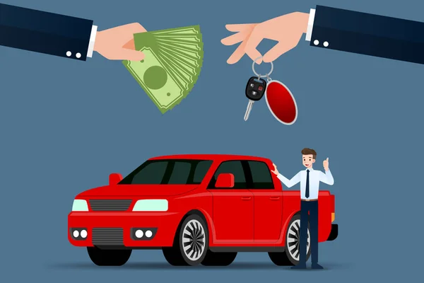Araba Satıcısı Bir Araba Müşterinin Kredi Kartı Arasında Değiş Tokuş — Stok Vektör