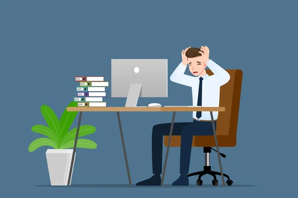 Geschäftsmann Mit Mimik Und Gestik Büromenschen Hatten Kopfschmerzen Enttäuschung Oder — Stockvektor