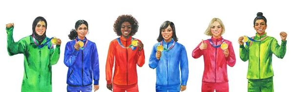 손으로 아라비 아프리카 아시아인 코카서스 지중해 여성들의 메달이었습니다 현실적 포스터 — 스톡 사진
