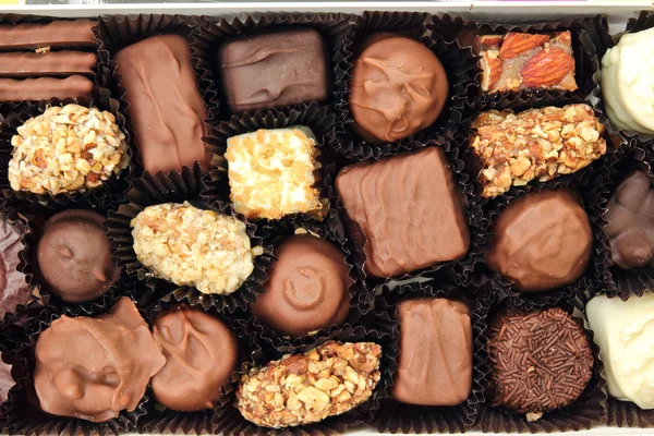 Chocolate candies in the box — Stock Photo, Image