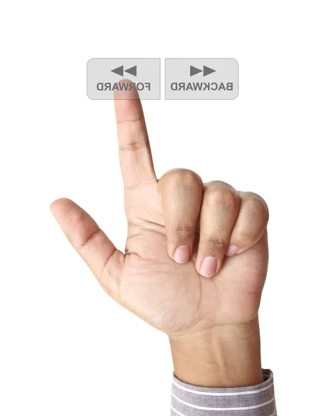 Hand trycka framåt knapp på pekskärmen — Stockfoto