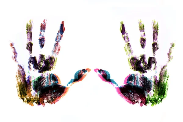 Zwei-Hand-Druck überlappende Farbe — Stockfoto