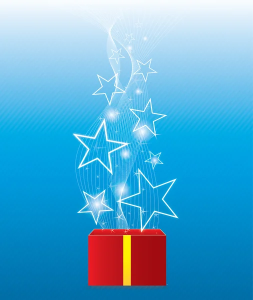 Étoile brillante flottant de la boîte cadeau — Image vectorielle