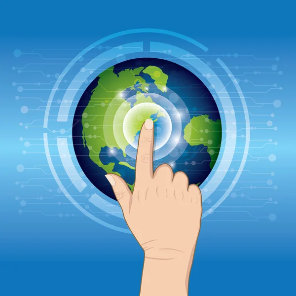 World technology with hand pushing — Stock Vector