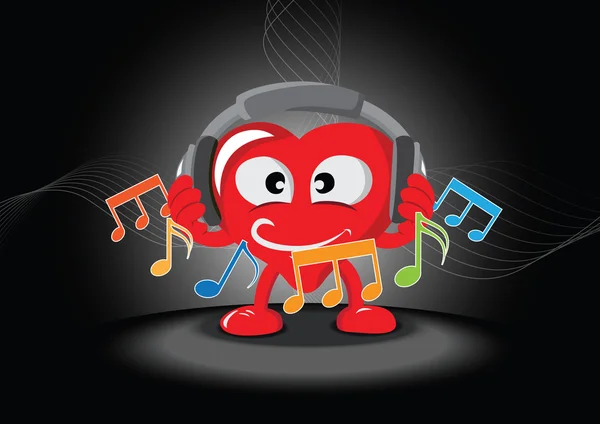 Funny heart listening the music — Stock Vector